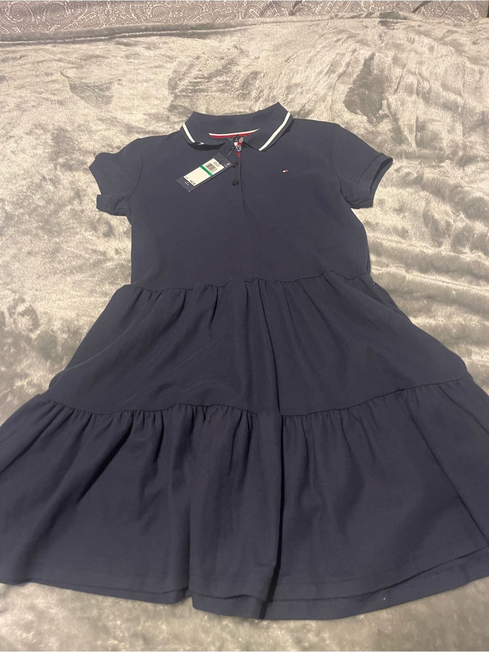 Tommy Hilfiger Navy Polo Tiered Skirt Dress with Contrast Trim